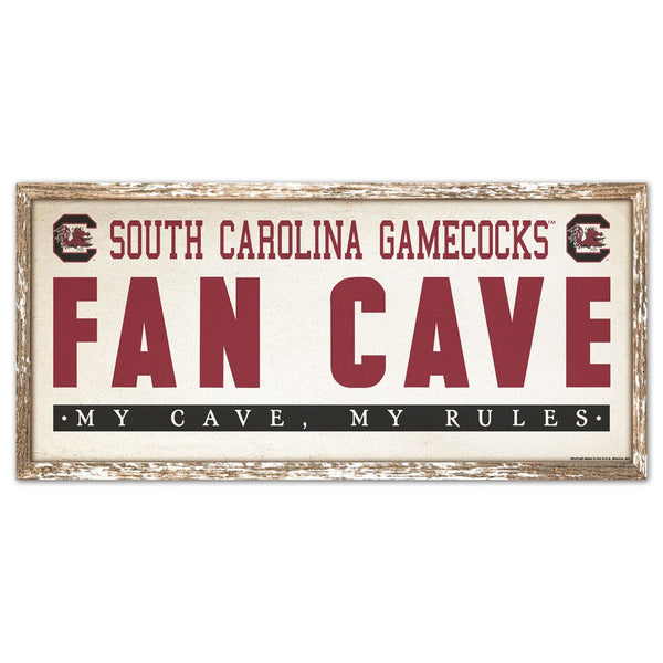 South Carolina Gamecocks FAN CAVE Wood Sign 8" x 17"