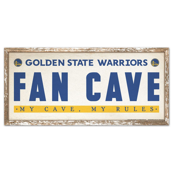 Golden State Warriors FAN CAVE Wood Sign 8" x 17"