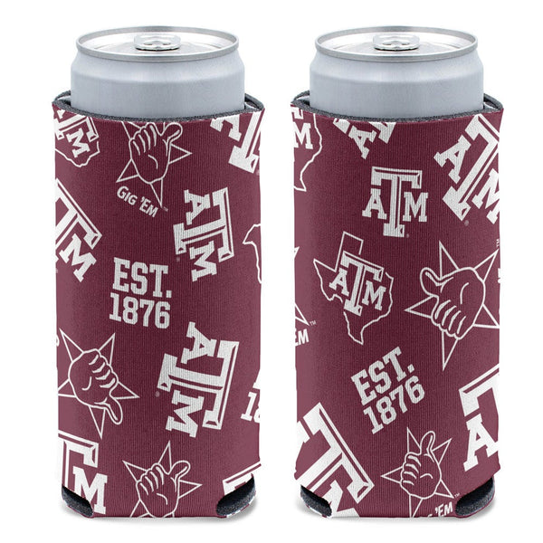 Texas A&M Aggies SCATTER PRINT 12 oz Slim Can Cooler