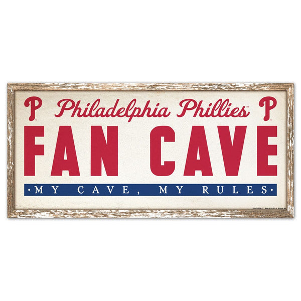 Philadelphia Phillies FAN CAVE Wood Sign 8" x 17"
