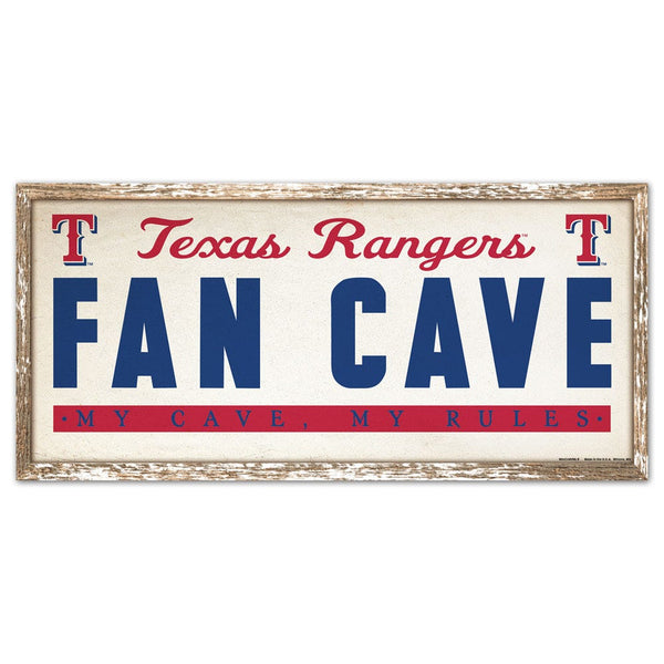 Texas Rangers FAN CAVE Wood Sign 8" x 17"