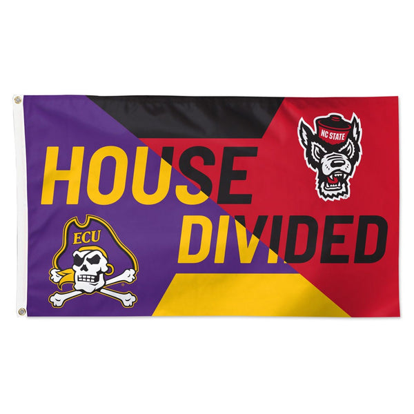 East Carolina Pirates / NC State Wolfpack house divided ECU/NC State Flag - Deluxe 3' X 5' NCAA Rivalry