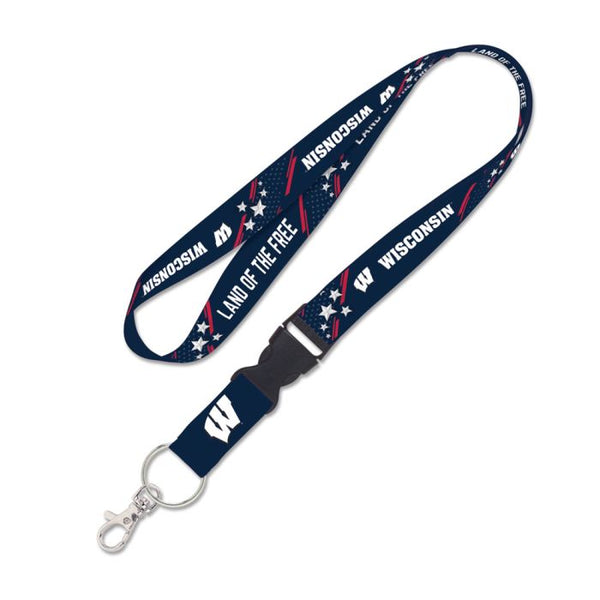 Wholesale-Wisconsin Badgers patriotic Lanyard w/detachable buckle 1"