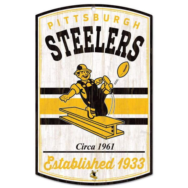 Pittsburgh Steelers / Classic Logo RETRO Wood Sign 11" x 17" 1/4" thick