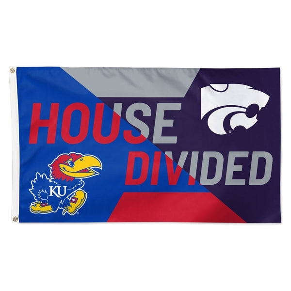 Kansas Jayhawks / Kansas State Wildcats house Divided Flag - Deluxe 3' X 5' NCAA Rivalry