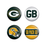Green Bay Packers PRIMARY, CLASSIC, HELMET, SLOGAN Button 4 Pack 1 1/4" Rnd
