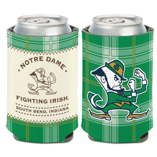 Wholesale-Notre Dame Fighting Irish GREEN PLAID Can Cooler 12 oz.
