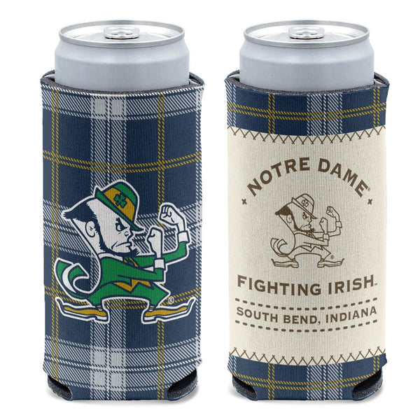 Notre Dame Fighting Irish BLUE PLAID 12 oz Slim Can Cooler
