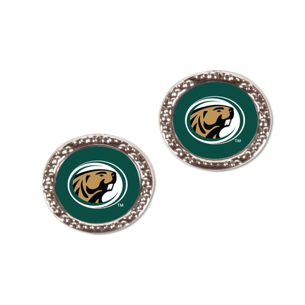 Wholesale-Bemidji State Beavers OVAL POST HAMMERED Earrings Jewelry Carded Round