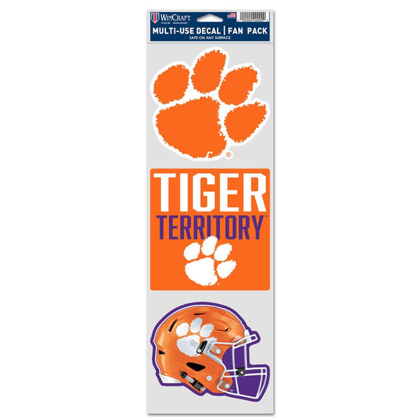 Clemson Tigers 3 PACK FOOTBALL HELMET Fan Decals 3.75" x 12"