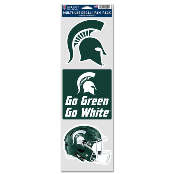 Wholesale-Michigan State Spartans 3 PACK FOOTBALL HELMET Fan Decals 3.75" x 12"