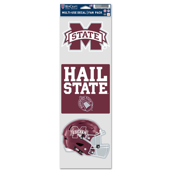 Mississippi State Bulldogs 3 PACK FOOTBALL HELMET Fan Decals 3.75" x 12"