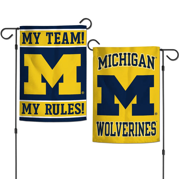 Michigan Wolverines MY TEAM! MY RULES! Garden Flags 2 sided 12.5" x 18"