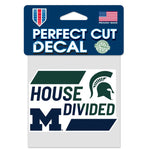 Wholesale-Michigan Wolverines / Michigan State Spartans HOUSE DIVIDED NCAA; MICH Perfect Cut Color Decal 4" x 4" NCAA Rivalry