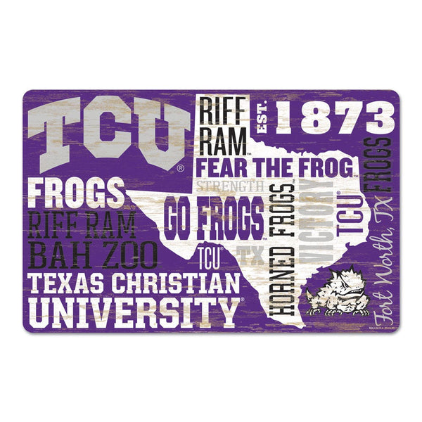 TCU Horned Frogs WORDAGE Wood Sign 11" x 17" 1/4" thick