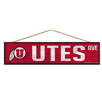 Wholesale-Utah Utes Wood Sign-with Rope 4" x 17"