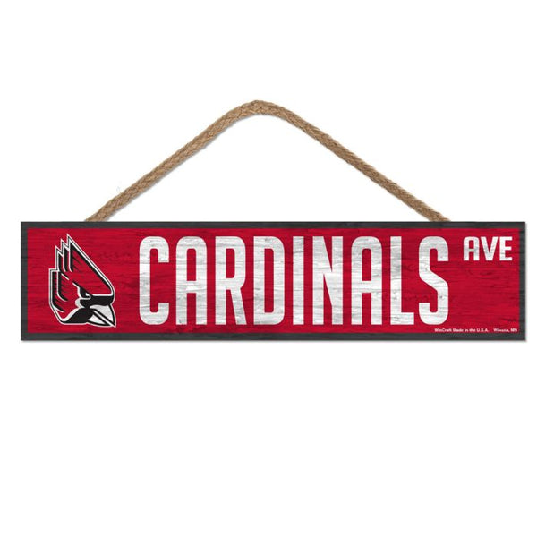 Wholesale-Ball State Cardinals Wood Sign-with Rope 4" x 17"