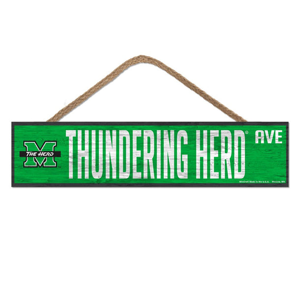 Marshall Thundering Herd Wood Sign-with Rope 4" x 17"