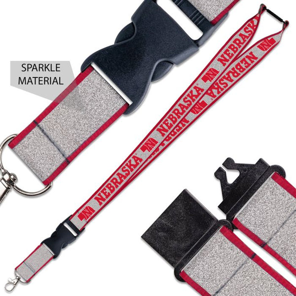 Wholesale-Nebraska Cornhuskers Lanyard w/Buckle Glitter 1"