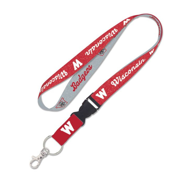 Wholesale-Wisconsin Badgers / Vintage Collegiate vintage Lanyard w/detachable buckle 1"