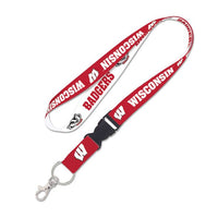 Wholesale-Wisconsin Badgers primary Lanyard w/detachable buckle 1"