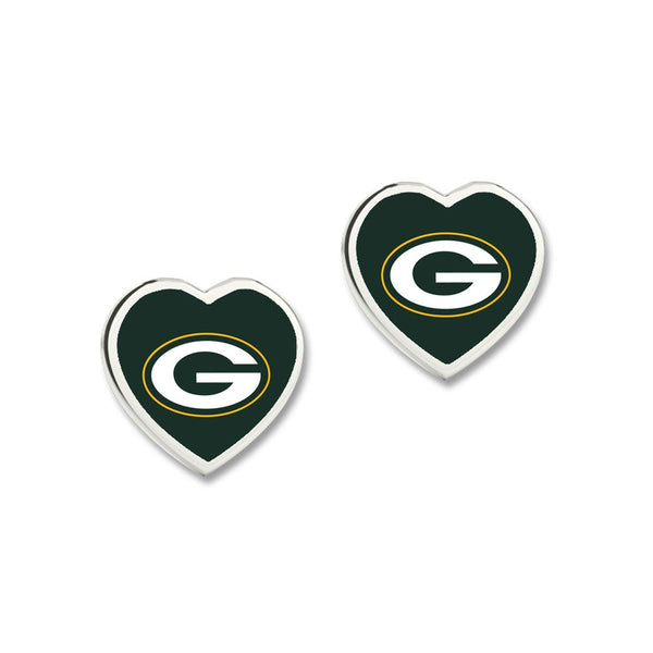 Green Bay Packers HEART POST Earrings w/3D Heart