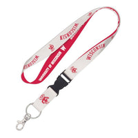 Wholesale-Wisconsin Badgers / Vintage Collegiate Lanyard w/detachable buckle 1"