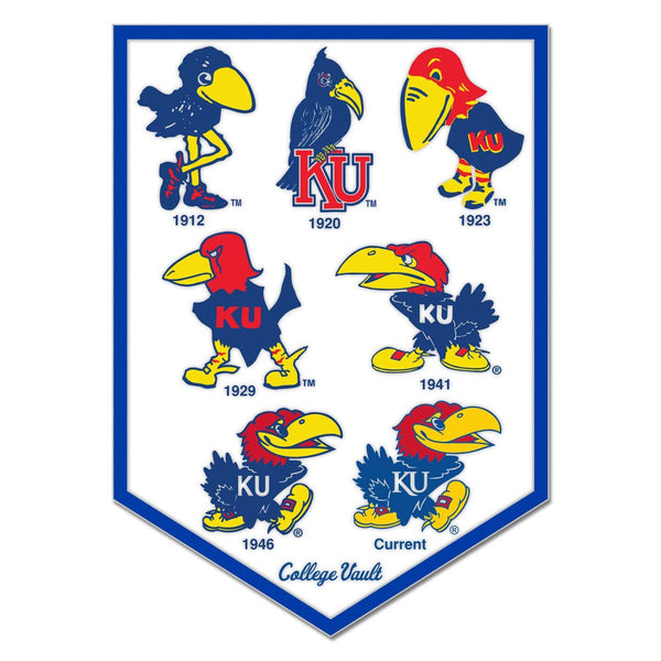 KANSAS JAYHAWKS / Vintage Collegiate MASCOT/EVOLUTION Collector Enamel Pin Jewelry Card