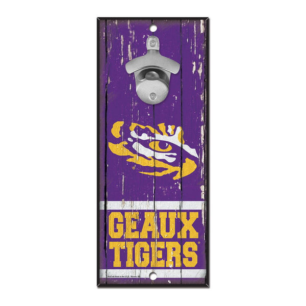LSU Tigers Bottle Opener Sign 5x11