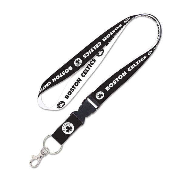 Boston Celtics black and white Lanyard w/detachable buckle 1"
