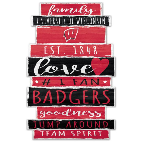 Wholesale-Wisconsin Badgers WORD PLANK Wood Sign 11" x 17" 1/4" thick