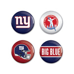 New York Giants PRIMARY, CLASSIC, HELMET, SLOGAN Button 4 Pack 1 1/4" Rnd