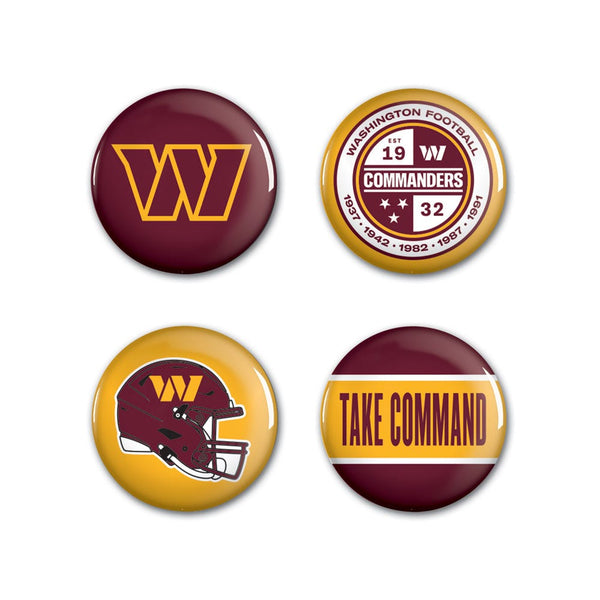 Washington Commanders PRIMARY, CLASSIC, HELMET, SLOGAN Button 4 Pack 1 1/4" Rnd