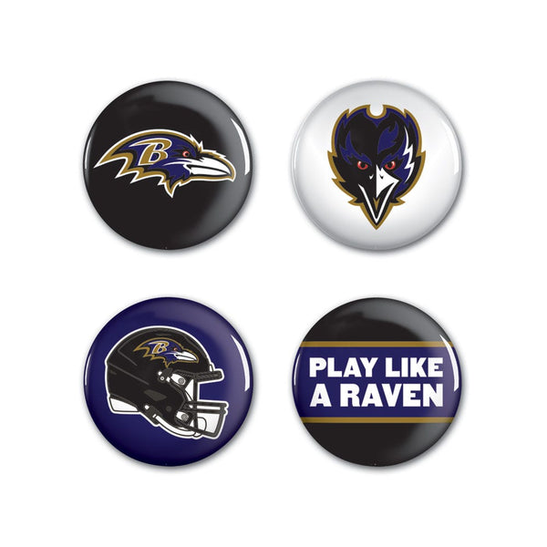 Baltimore Ravens PRIMARY, CLASSIC, HELMET, SLOGAN Button 4 Pack 1 1/4" Rnd