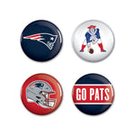 New England Patriots PRIMARY, CLASSIC, HELMET, SLOGAN Button 4 Pack 1 1/4" Rnd