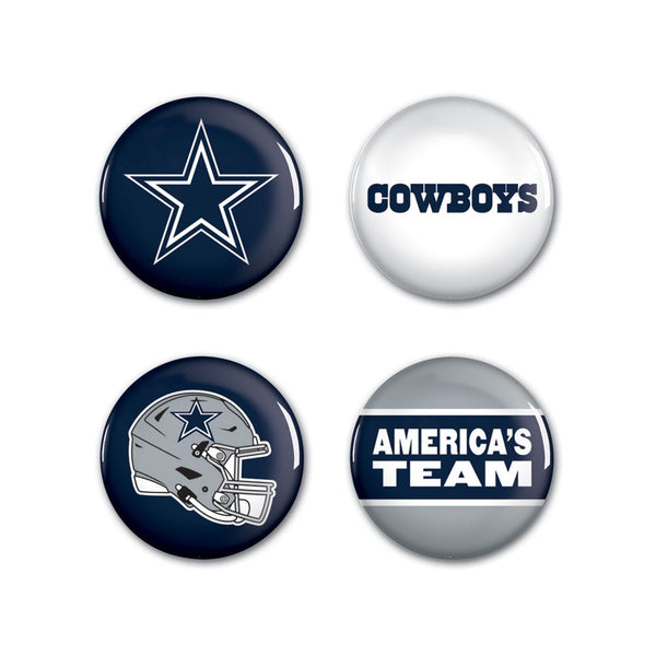 Dallas Cowboys PRIMARY, CLASSIC, HELMET, SLOGAN Button 4 Pack 1 1/4" Rnd