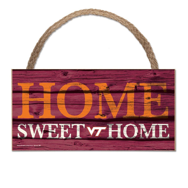 Virginia Tech Hokies HOME SWEET HOME Wood Sign w/Rope 5" x 10"