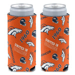Denver Broncos Scatter Print 12 oz Slim Can Cooler
