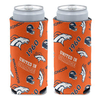 Denver Broncos Scatter Print 12 oz Slim Can Cooler