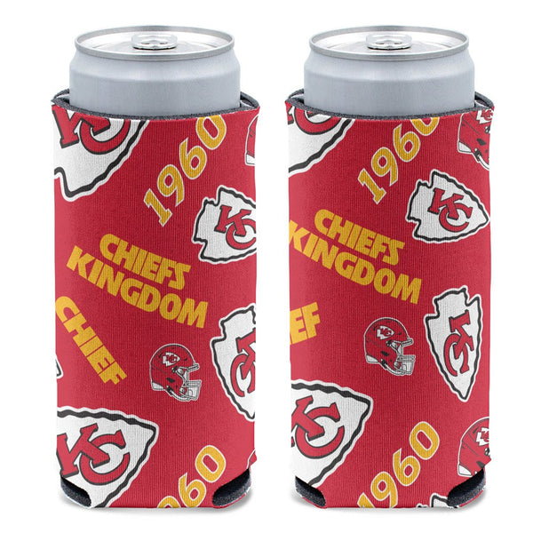 Kansas City Chiefs Scatter Print 12 oz Slim Can Cooler