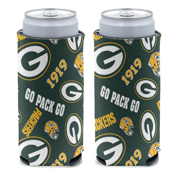 Green Bay Packers Scatter Print 12 oz Slim Can Cooler