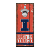Illinois Fighting Illini Bottle Opener Sign 5x11