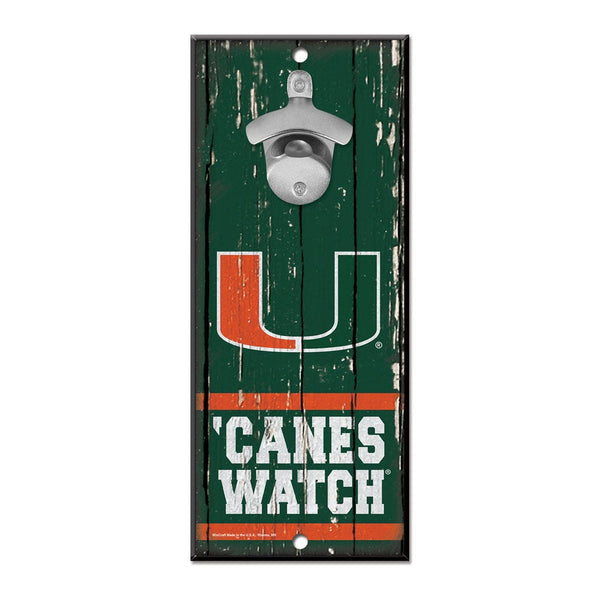 Miami Hurricanes Bottle Opener Sign 5x11