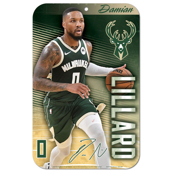 Milwaukee Bucks Plastic Sign 11" x 17" Damian Lillard