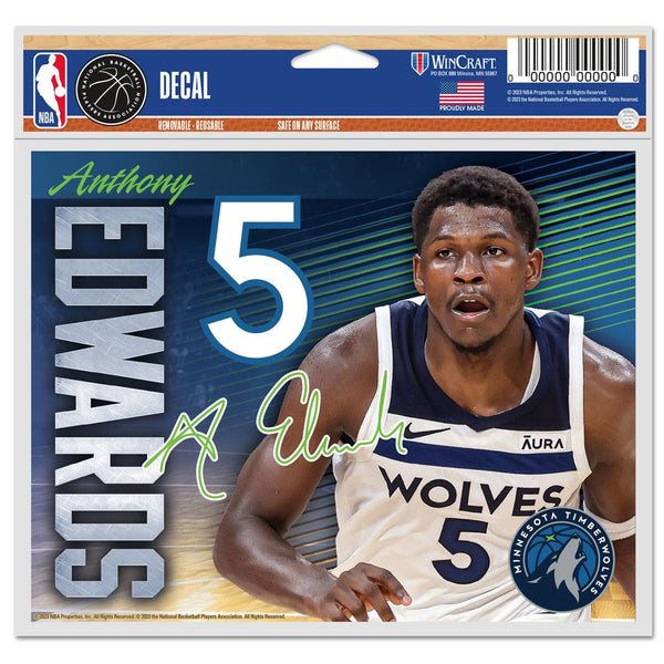 Minnesota Timberwolves Multi-Use Decal -Clear Bckrgd 5" x 6" Anthony Edwards