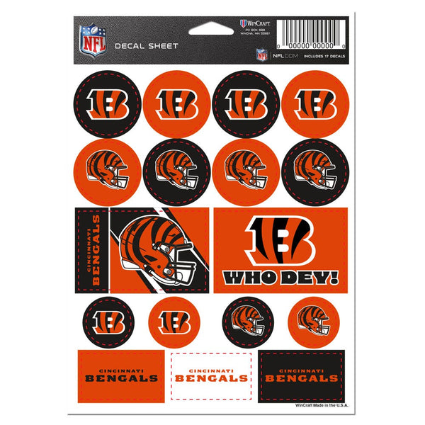 Cincinnati Bengals Vinyl Sticker Sheet 5" x 7"