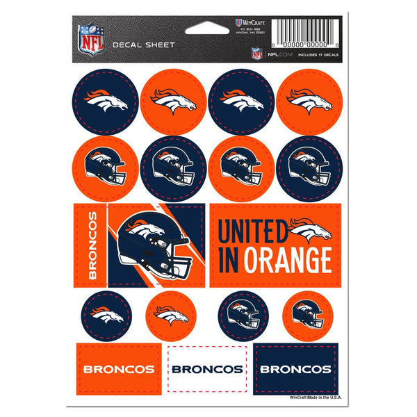 Denver Broncos Vinyl Sticker Sheet 5" x 7"