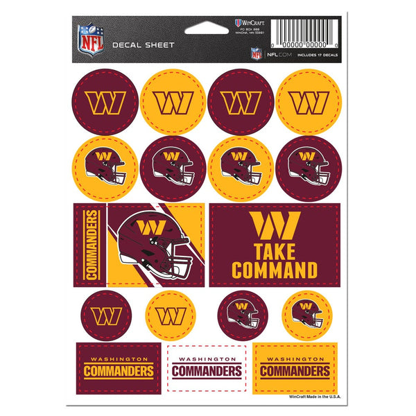 Washington Commanders Vinyl Sticker Sheet 5" x 7"