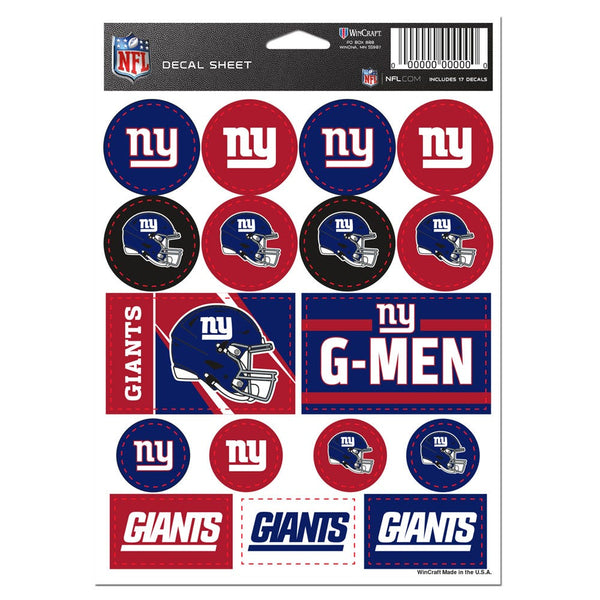 New York Giants Vinyl Sticker Sheet 5" x 7"