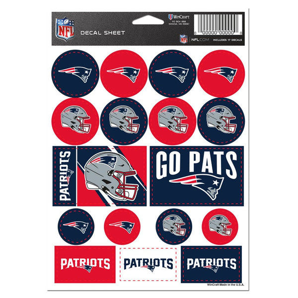 New England Patriots Vinyl Sticker Sheet 5" x 7"